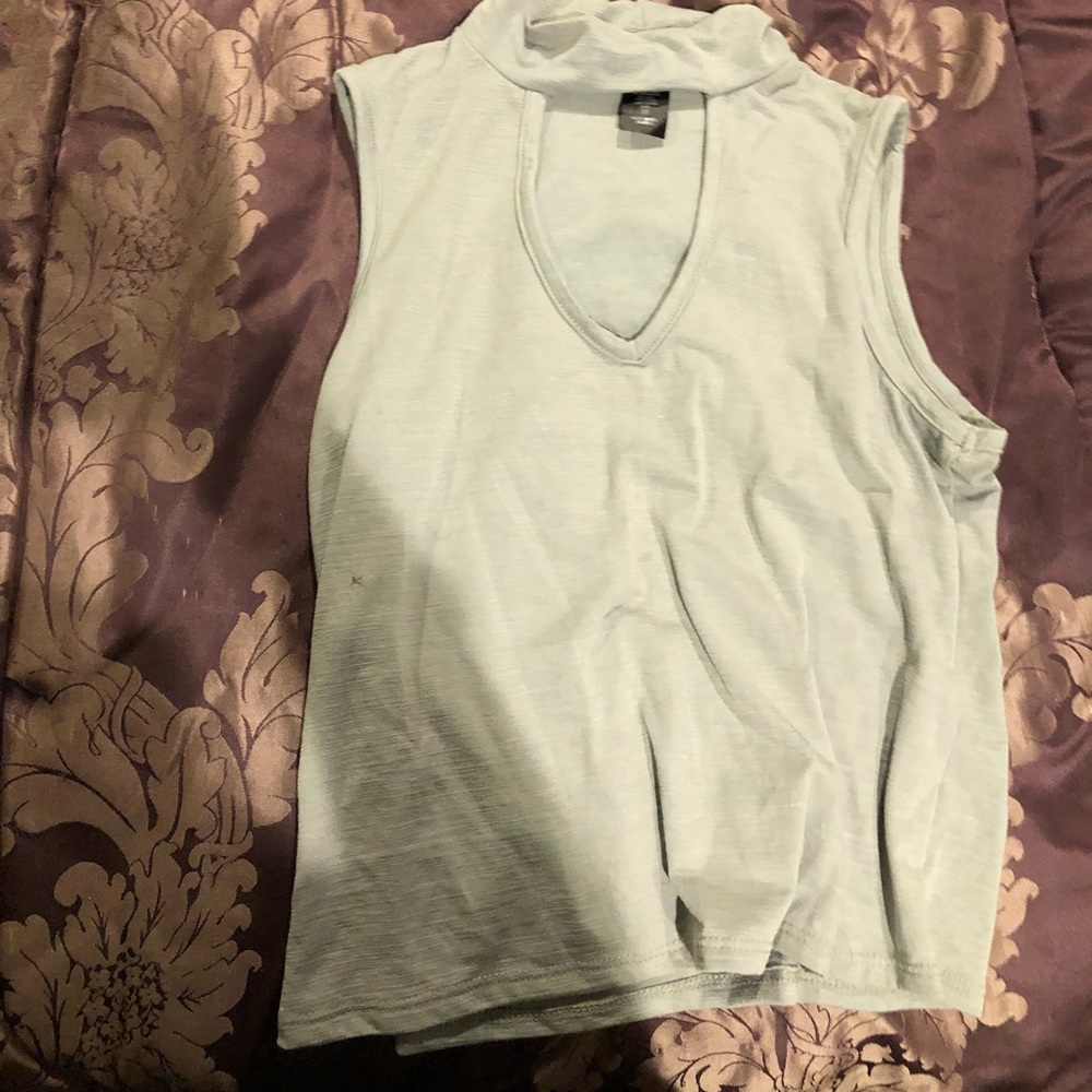 High necked crop top with open front